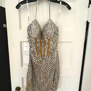 Brand new with tags Portia & Scarlett bling cocktail dress. Size 4, Silver